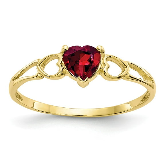 10K Yellow Gold Ring Band with Stones (06) June Garnet (Rhodolite) Heart Red