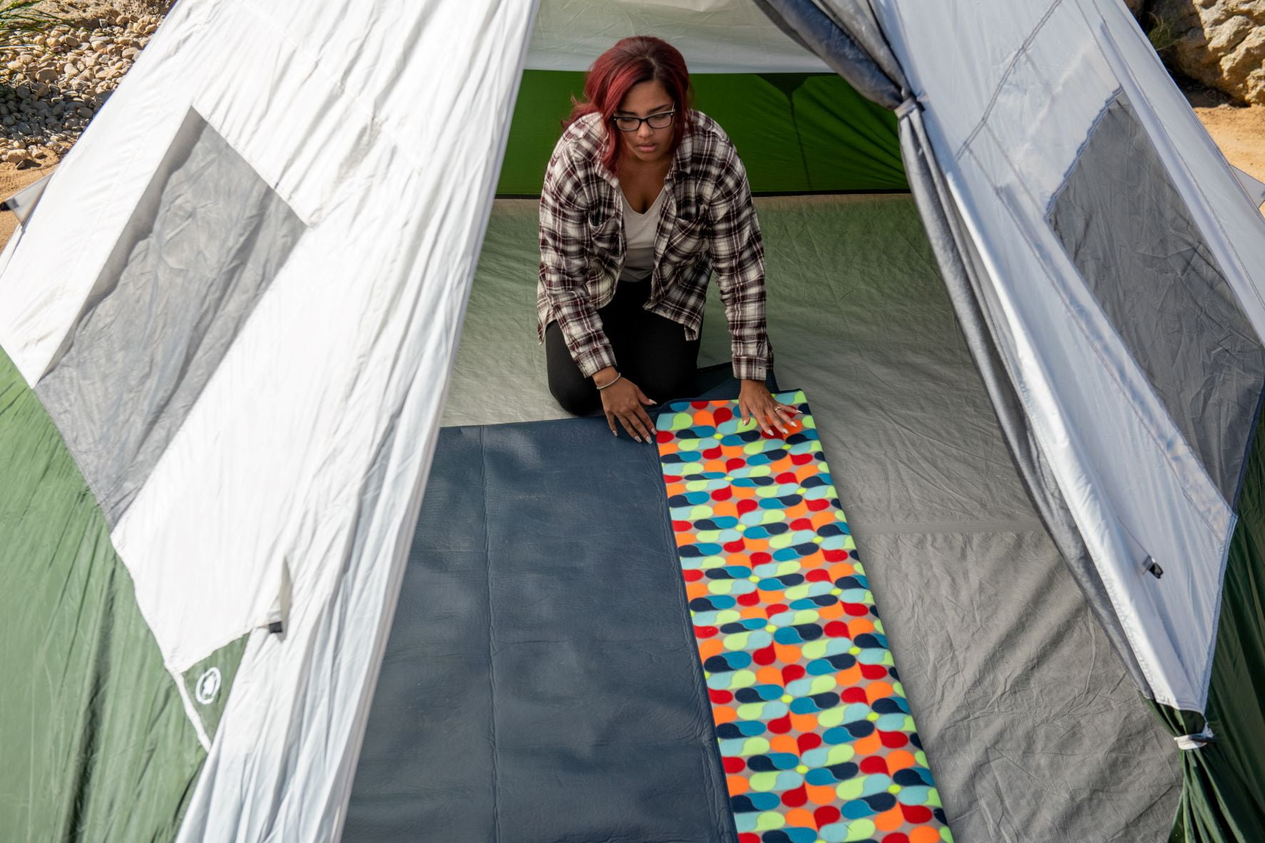 Ozark Trail Tent Rug / Blanket 60" x 70", Outdoor, Foldable, Adjustable Strap for Picnic Camping and Tent Floors