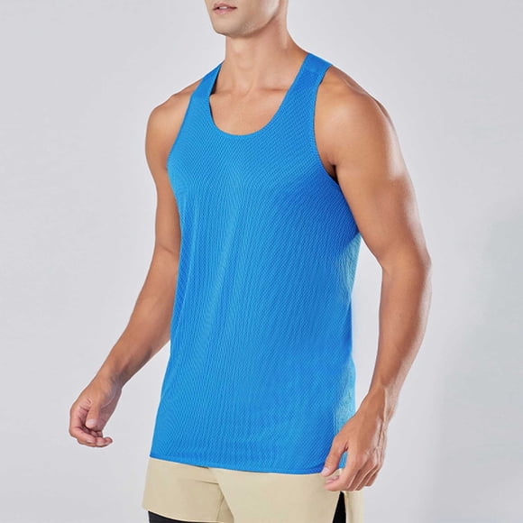 pstuiky Camisetas sin mangas para hombre, Camiseta deportiva informal de color liso y elástica con cuello redondo para hombre Camisas de hombre xl