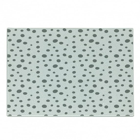 Grey and White Cutting Board, Simplistic Spotty Dalmatian Pattern in Retro Style with Doodle Design, Decorative Tempered Glass Cutting and Serving Board, Small Size, Grey and White, by Ambesonne