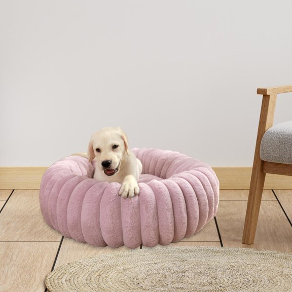 Cama redonda de felpa para gatos, cómoda, cama acolchada para gatitos, suave, cama para perros, cama para mascotas con forma de donut para suministros Violeta 40cm