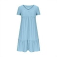 thumbnail image 6 of BRGZLK Kids Girls Summer Sundress Cute Solid Color Short Sleeve V-Neck Tiered Crinkle Flowy Swing A-Line Midi Dress Light Blue 11-12 Years, 6 of 7
