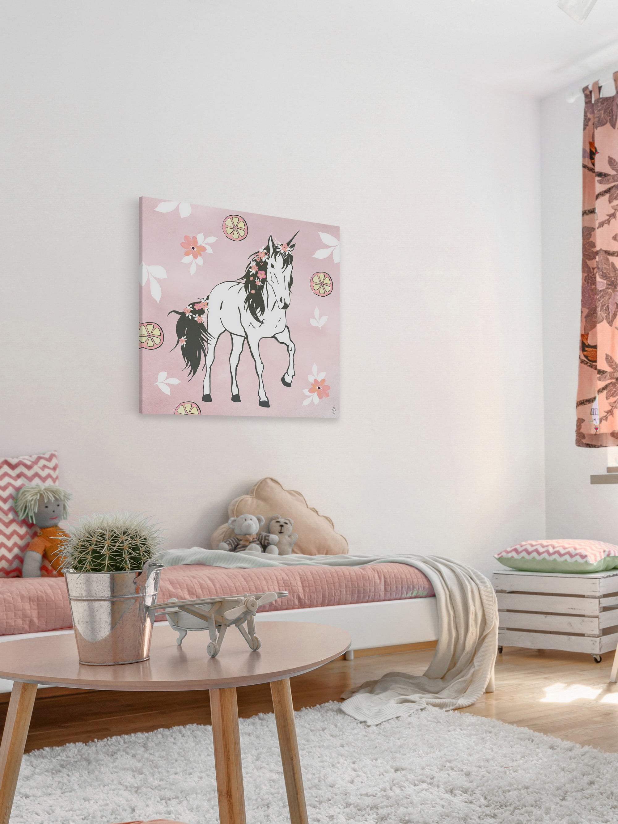 Marmont Hill Citrus Floral Unicorn Canvas Wall Art