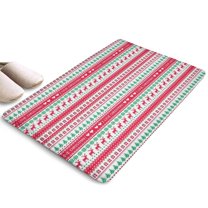 Red and Green Christmas Pattern Flannel Non Slip Door Rugs,Washable Door Mats Indoor,Decorative Door Mats,Dirt-Resistant and Absorbent Doormat for Entrance,Bedroom,Kitchen,Bathroom,31.5x17in(80x43cm)