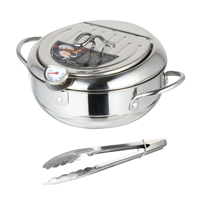 1 Set of Household Frying Pot with Thermometer Japanese Style Deep Fryer Pan