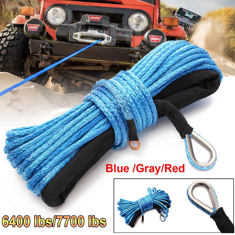 1/4 x 50ft Black 6400 lbs Synthetic Winch Rope Compatible for Jeep Car SUV ATV UTV Pickup Truck Vehicle 