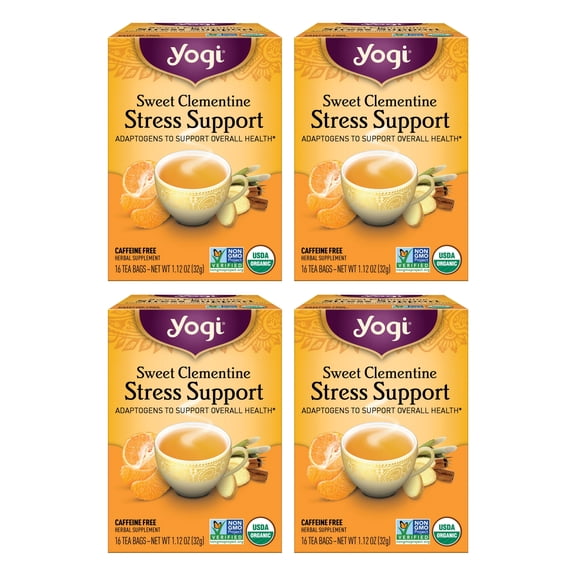 Yogi Tea, Sweet Clementine Stress Support, Herbal Tea Bags, 4 Boxes of 16