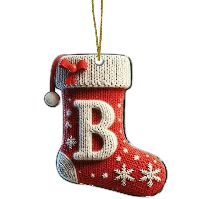 Acrylic Christmas Tree Ornaments Set With 26 Alphabet Letters Knit-Style Stocking Design For Holiday Decor