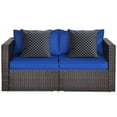 thumbnail image 5 of Patiojoy 2-Piece Patio Wicker Corner Sofa Set Rattan Loveseat with Removable Cushions Navy, 5 of 7