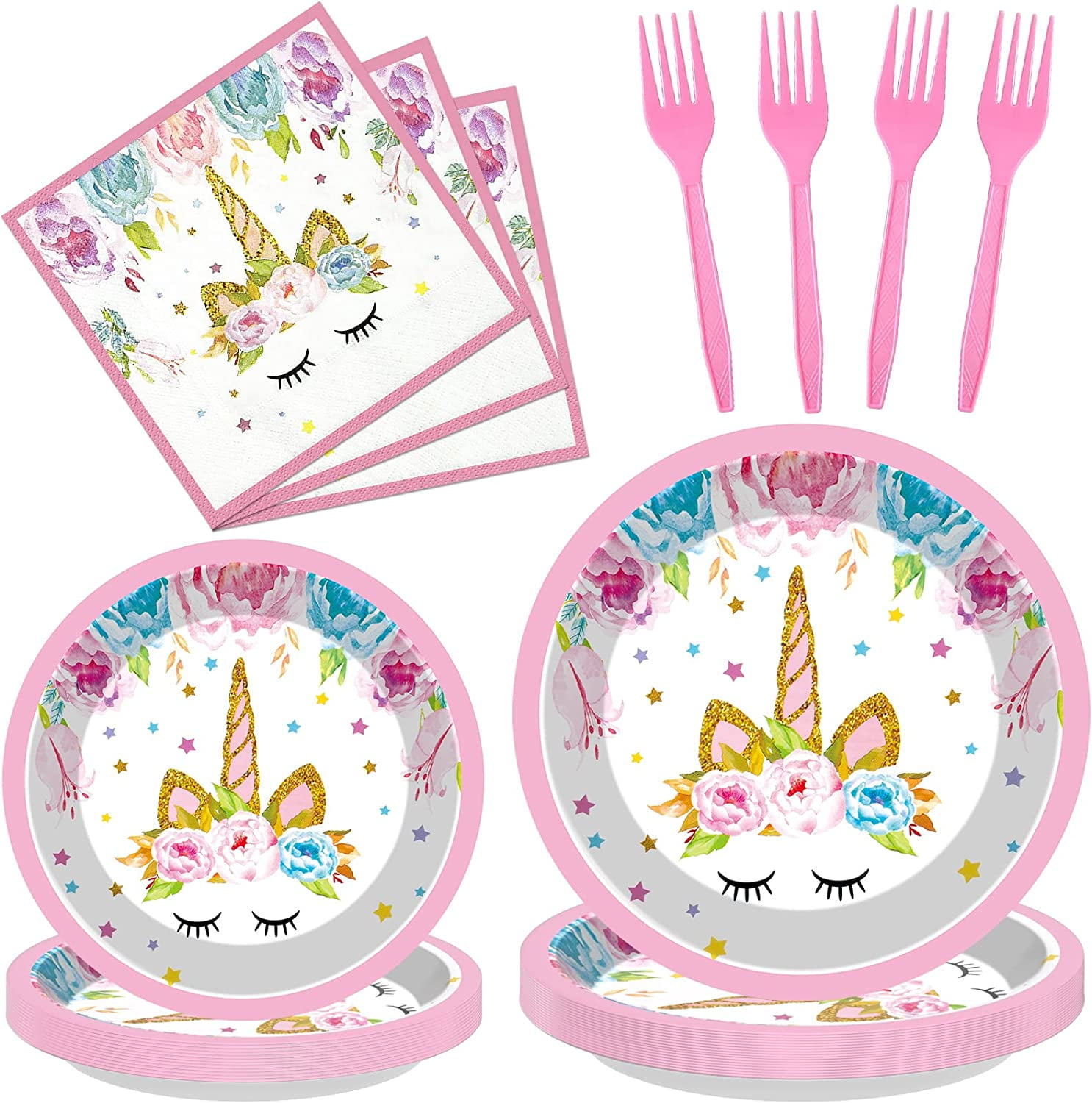 96 Pieces Unicorn Party Tableware Cartoon Unicorn Themed Birthday Party  Table Decorations Pony Disposable Dinnerware Paper Plates Napkins Forks for  24 Guests Girls Birthday Baby Shower Party Supplies 