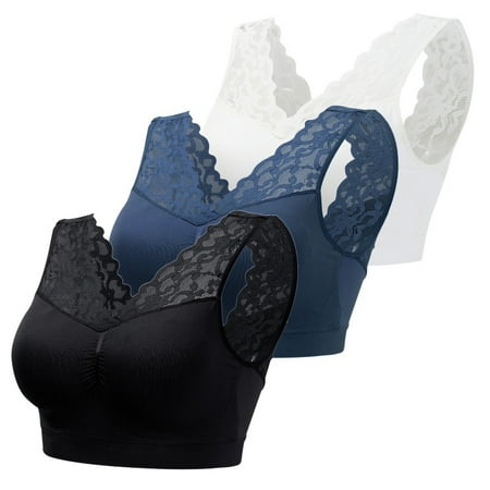 

Women s Comfort Seamless Lightly Lined V Neck Bralette Bra Push Up Padded Sport Bra-3 Pack