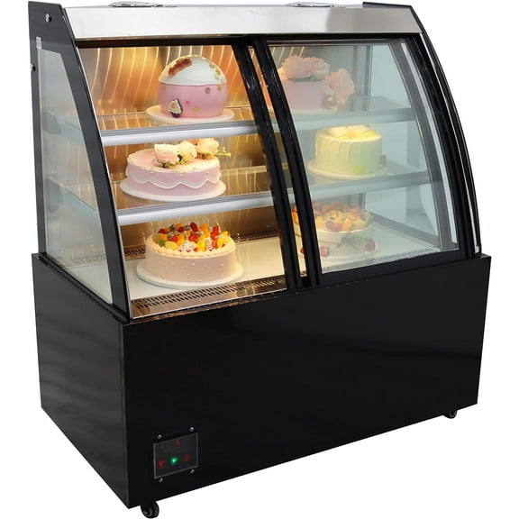 PreAsion Floor-to-ceiling Refrigerated Display Cabinet 47inch Commercial Bakery Cabinet Glass Refrigerated Cake Pie Showcase Bakery Display Case 220V