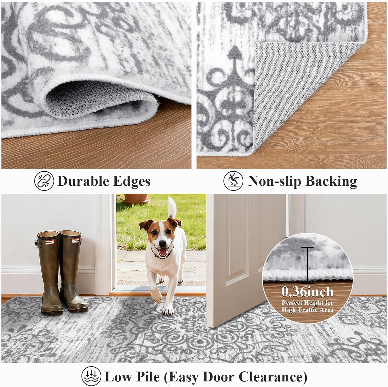 Findosom 2'x6' Vintage Boho Kitchen Rug Runner for Hallways Machine Washable Non Slip Hallway Runner Rugs 0.6 inch Thickness Medallion Floor Runner Rugs for Entryway Bedroom Laundry Room Gray