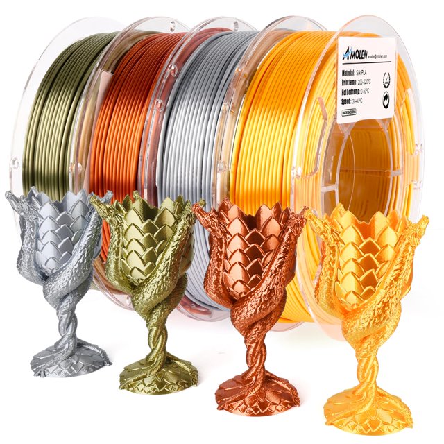 Paquete de filamento AMOLEN PLA Silk para impresora 3D, 1,75 mm, 200 g x 4