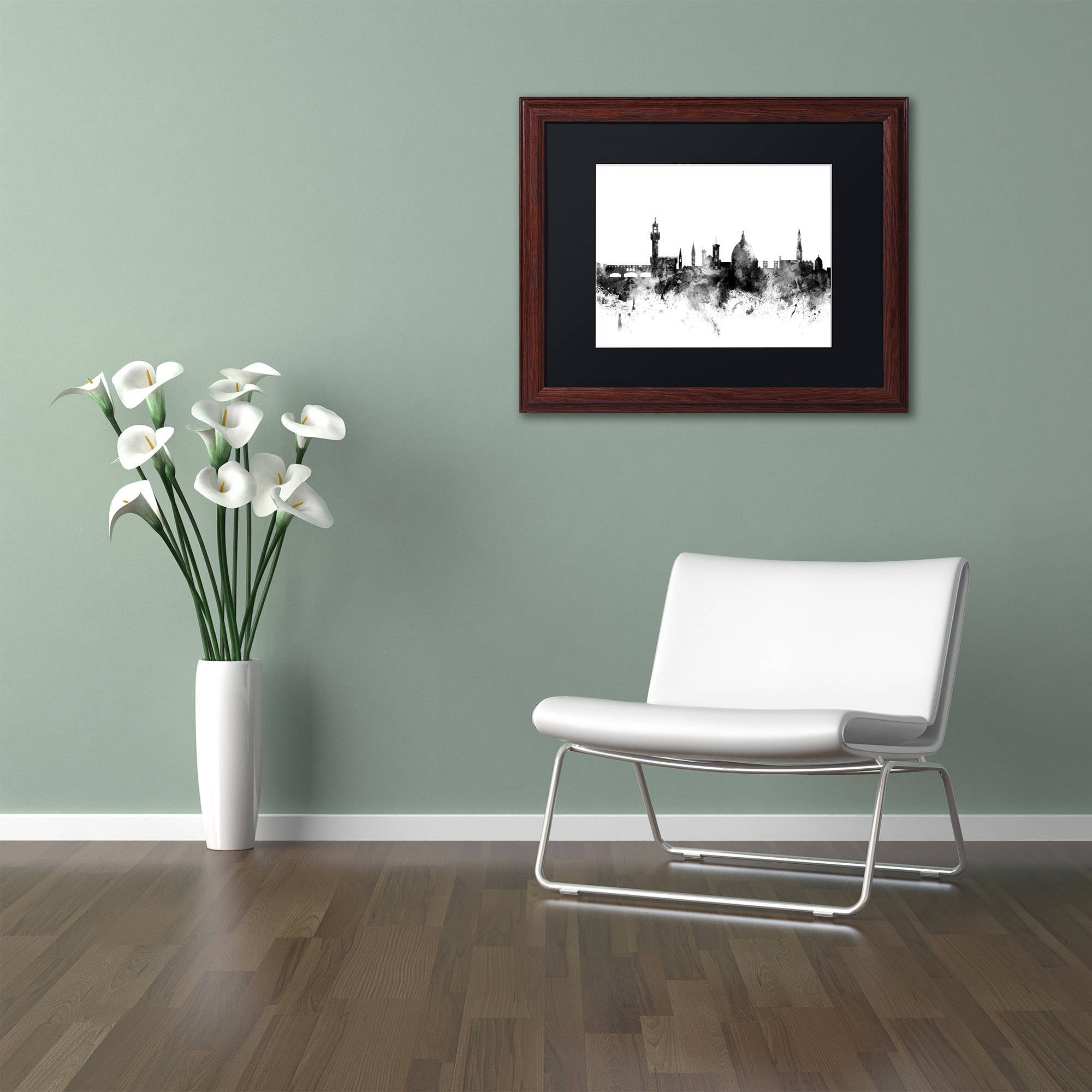 Trademark Fine Art "Florence Italy Skyline B&W" Canvas Art by Michael Tompsett, Black Matte, Wood Frame