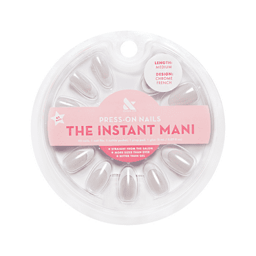 Olive & June Instant Mani Medium Oval Press-On Nails, Chrome French, 42 Pieces