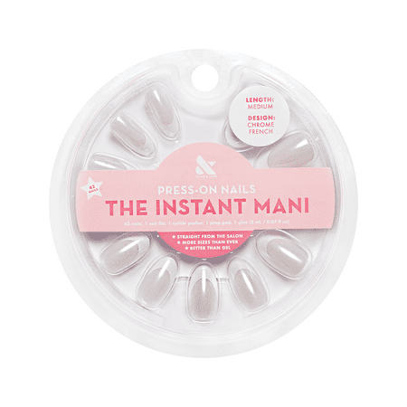 Olive & June Instant Mani Medium Oval Press-On Nails, Chrome French, 42 Pieces