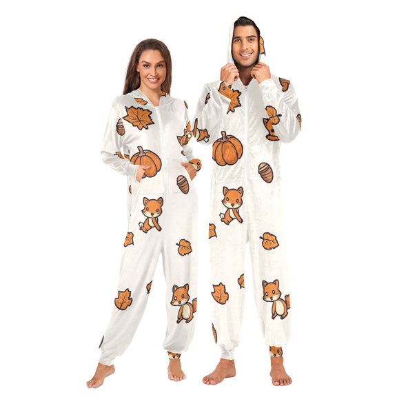 Autumn Pattern Adult onesie Pajamas, Crystal Velvet Ultra Soft Warm Jumpsuit for Men and Women