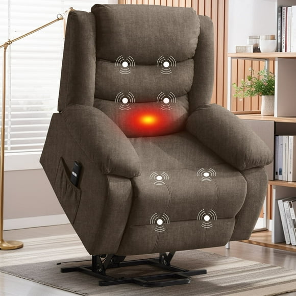 Korser Power Lift Recliner Chair for Elderly with Massage and Heat Oversized for Living Room,Brown