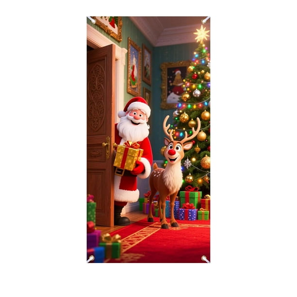 Adornos navideños, adornos navideños, regalos navideños, cortina de puerta navideña con reno de Papá Noel, decoración festiva para fiestas, decoración de puerta colgante, decoraciones colgantes para p