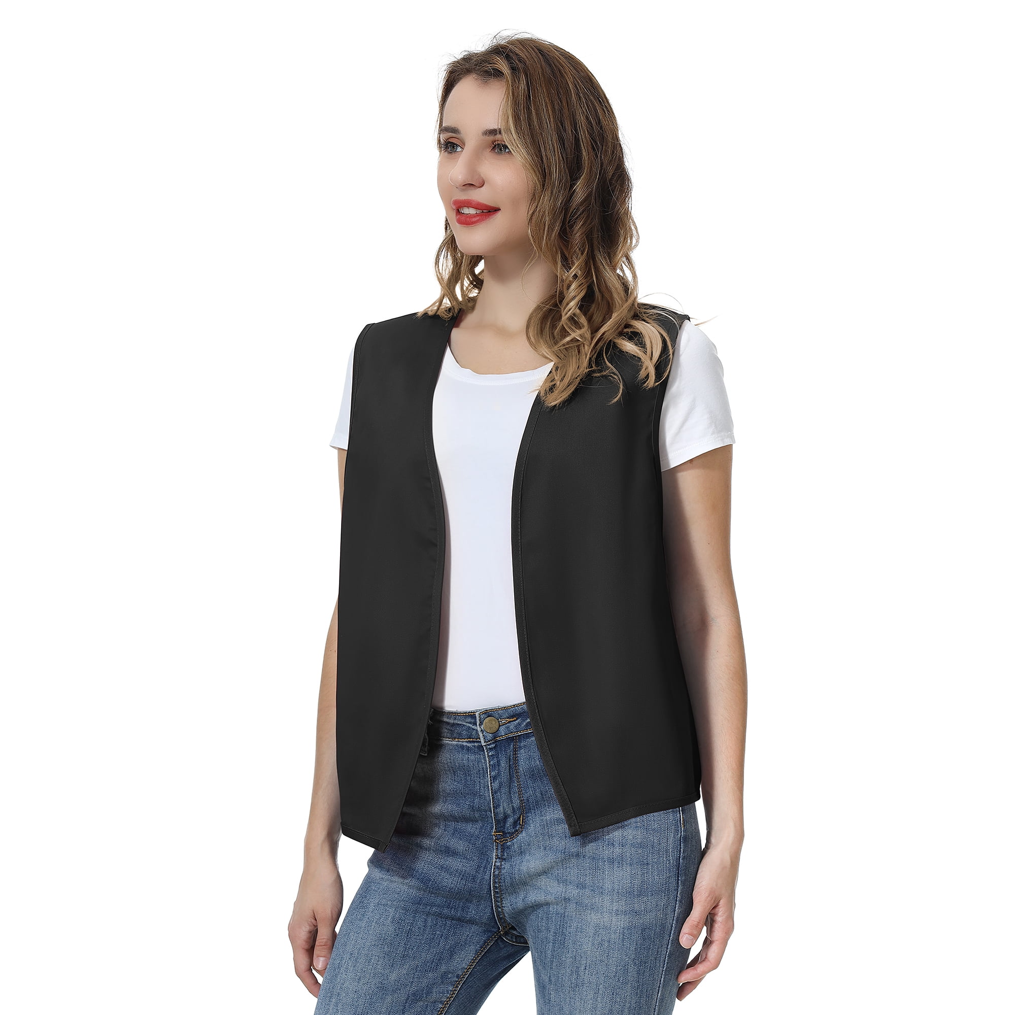 TOPTIE 5 Pack No Pocket Unisex Vest Peasant Costume Vest Volunteer Work Vest-Black-XL