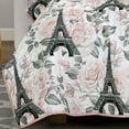 thumbnail image 3 of 2/3 PCS Kids Bedspread Set Eiffel Tower & Floral Paris Design, Reversible Quilt with Pink Back, 3 of 7