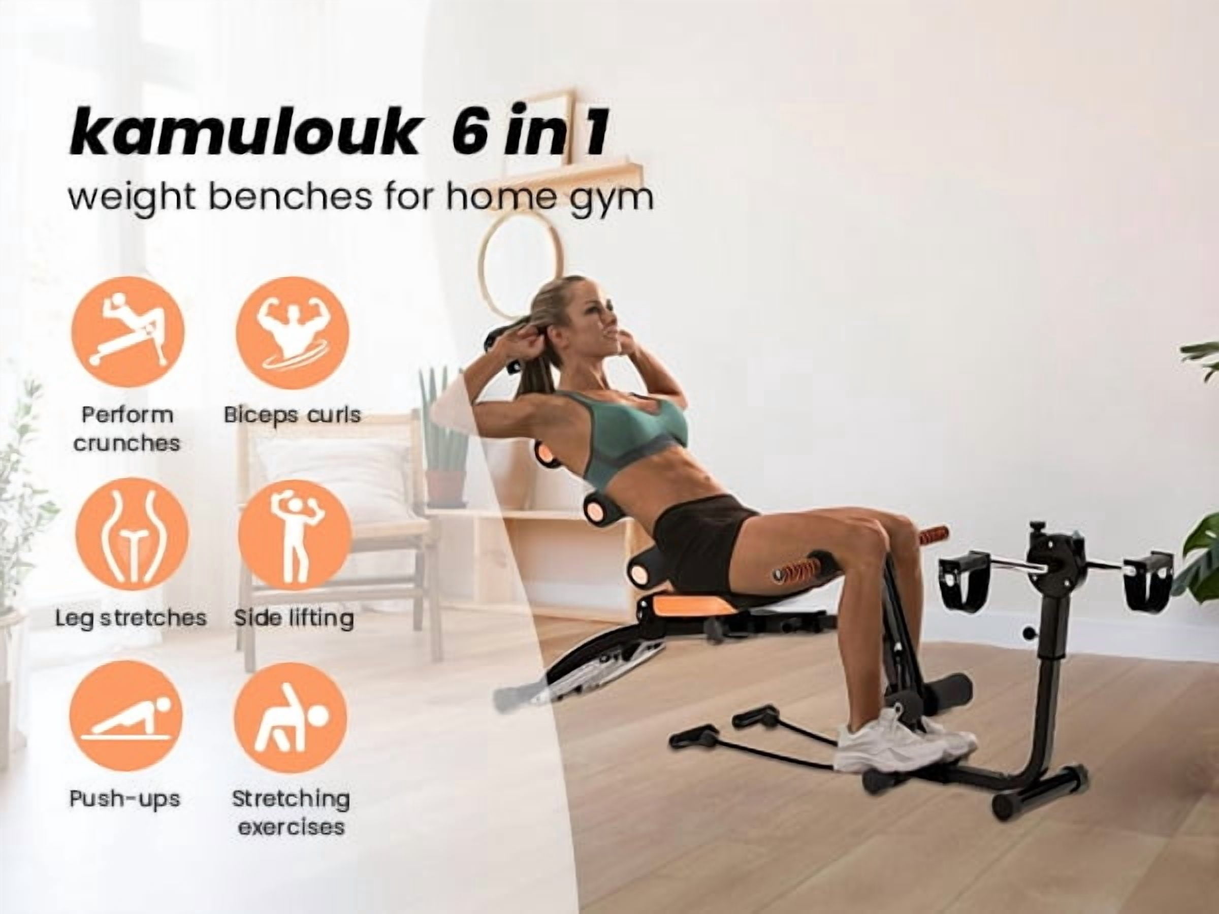 Korogimeeet Heavy Duty Ab Workout Bench, Multi-Function Sit Up Bench with Adjustable Backrest, Foam Padding & Headrest, Resistance Bands & Leg Developer for Full Body, 41 x 12 x 34 Inch