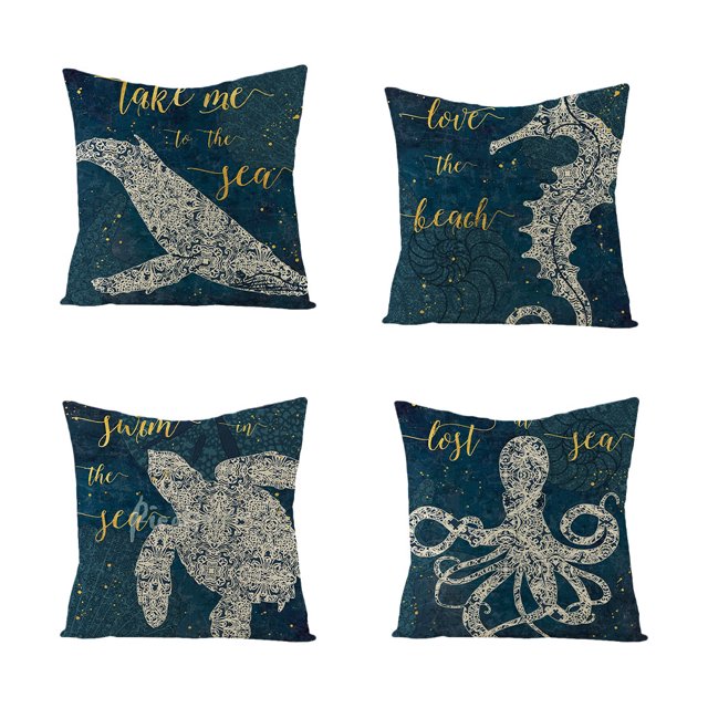 Wosthever 4 pack/lote fundas de cojines únicas fundas de almohada de animales marinos para funda de almohada de fácil cuidado regalo Decoración del hogar Estilo 2