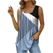 BVnarty Women's Trendy Tank Blouse Clearance Elegant Tees Casual Loose Fit Tuinic Fashion Ladies Flowy Tops Summer Shirts Tie Dye Ombre Lightweight Travel Clothes Sleeveless Square Neck Light Blue S