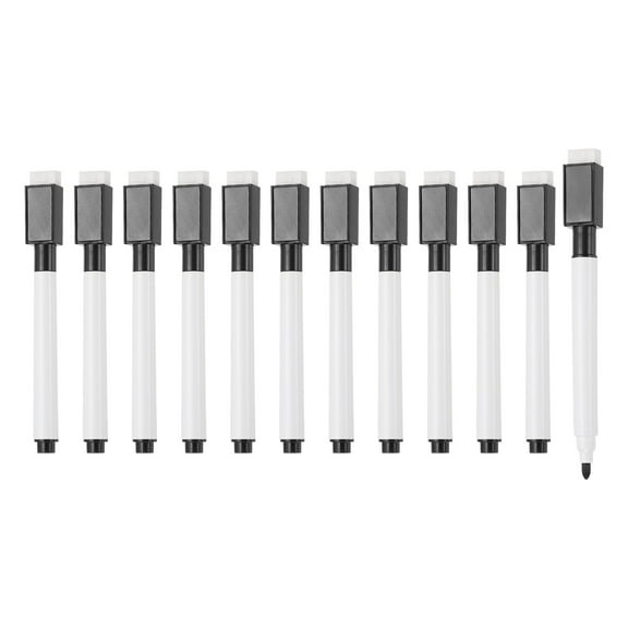 Magnetic Whiteboard Pen, 0.5-1mm Fine Tip Dry Erase Black Markers, 12 Pcs