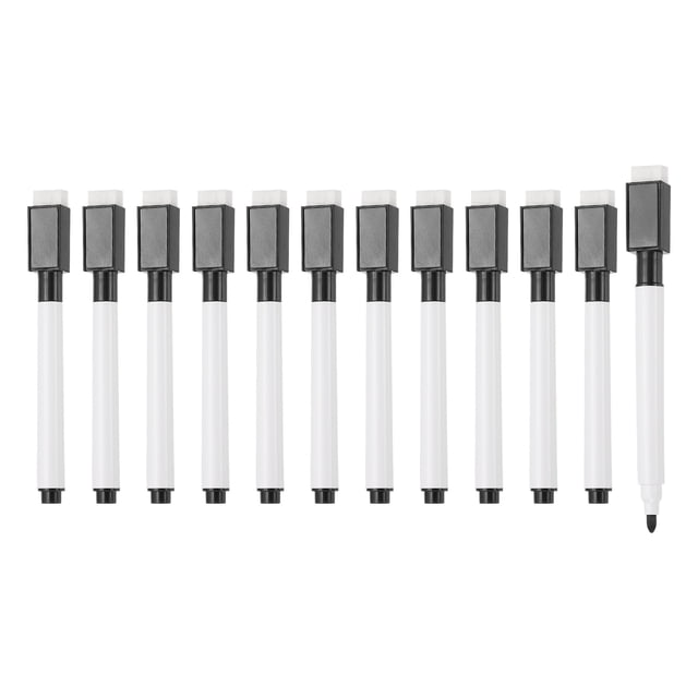 Magnetic Whiteboard Pen, 0.5-1mm Fine Tip Dry Erase Black Markers, 12 Pcs
