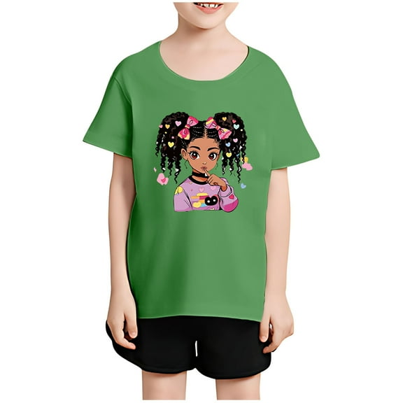 Riecok Shirts for Girls Short Sleeves Crew Neck All-match Comfortable Soft Top Shirt Kids Clothes Green 10 T