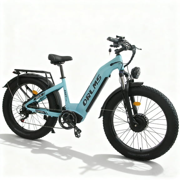 5000W Peak Dual Motor AWD Electric Bike, 52V 23AH 7-Speeds 40MPH 26" Fat Tire Mountain Snow E Dirt Bicycle