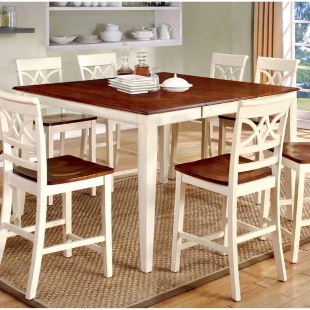 Counter Height Table, Vintage White, Cherry Brown