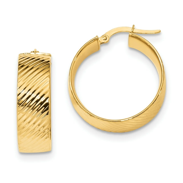 Boucles d'Oreilles Créoles Texturées et Polies en Or Jaune 14K
