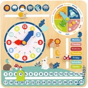 Pidoko Kids Montessori Toys for 3 Year Old - All About Today Learning Board - Calendar Clock and Time Learning for Toddlers 3 4 5