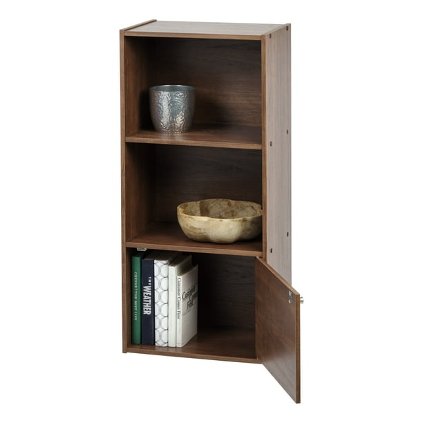 IRIS USA 3 Tier Wood Storage Shelf with Door, Brown