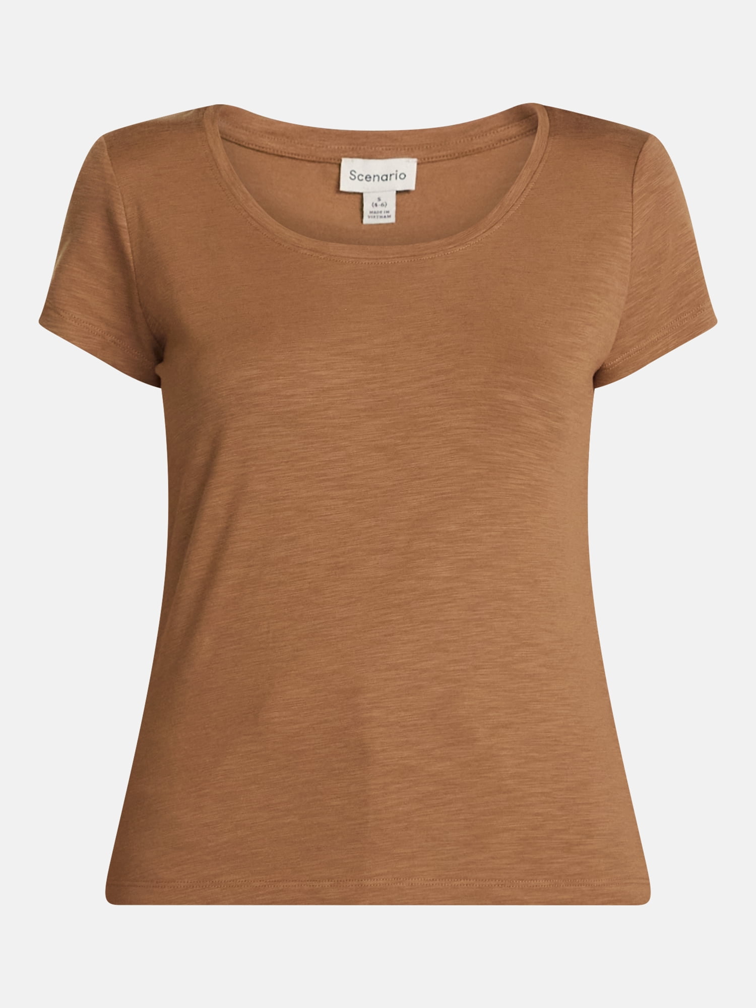 Scenario Women's Scoop Neck Tee with Cap Sleeves, Sizes XS-XXXL