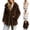 Faux Fur Jacket+Brown, variant on Women’s Hooded Faux Fur Jacket Fluffy Wide Lapel Jakcets with Belt Casual Winter Coats with Pockets S