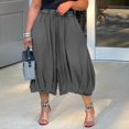 thumbnail image 7 of Karymi Women's Pants Elastic Smocked High Waist Capri Jeans, Baggy Balloon 7/8 Length Cropped Pants, Elastic Cuffed Hem Denim Culottes With Side Pockets Halara Pants Women, 7 of 7