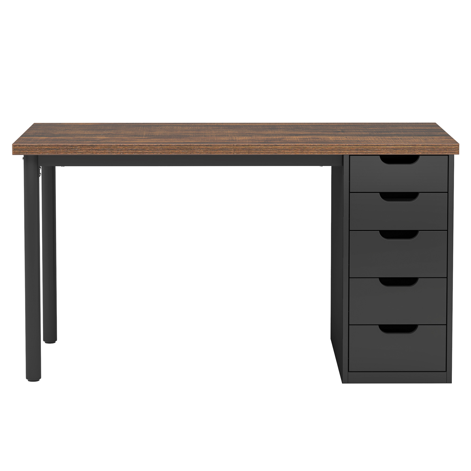 MAYEERTY 47.24" Industrial Desk, 5 Drawers with Metal Rails, 1.18" Thick Engineered Wood