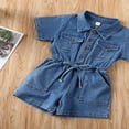 thumbnail image 5 of Toddler Baby Girls Denim Romper Blue Short Sleeve Button Lapel Jeans Clothes, 5 of 5