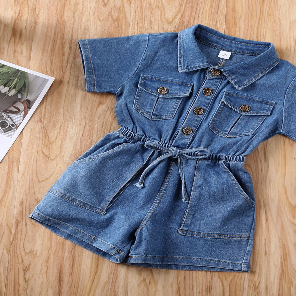 POINTERTECK Toddler Baby Girls Denim Romper Blue Short Sleeve Button Lapel Jeans Clothes Walmart