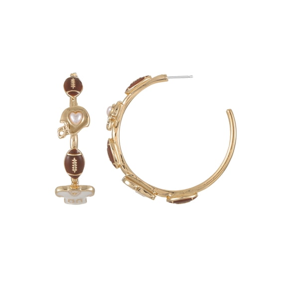 Packed Party Women's Touchdown and Score Gold Hoop Earrings, 1 Pair