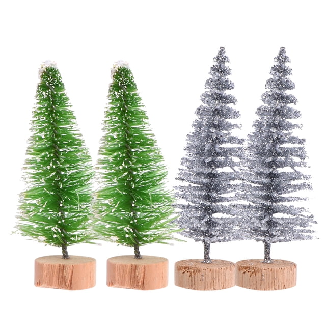 CIMAXIC christmas 24Pcs Mini Christmas Trees Decoration Fake Snow Frost Trees with Wood Base,2.56"X0.98"X0.98"