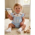 thumbnail image 4 of Cenuakty Baby Girl Summer Romper Loose Fit Baseball Embroidered Striped Smocked Crew Neck Flying Sleeve Jumpsuit, 4 of 8