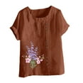 thumbnail image 4 of IROINNID Women Summer Graphic Print Versatile Regular Button Round Neck Comfy Short Sleeve Women Short Sleeves Top Spring Saving, 4 of 5