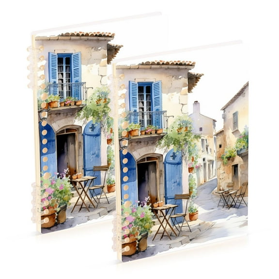 Flowers Painting Houses Ring Binder Notebook Journey Note Diary College Ruled Spiral Notebook Study Loose Leaf Paper A5 60 Pages