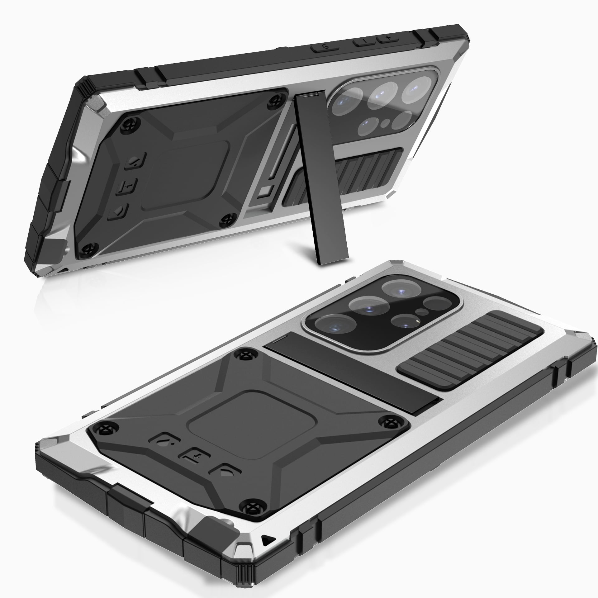 for Samsung S24 Ultra Metal Case, with Kickstand Screen Protector Case Sturdy Military Armor Durable Full Body Heavy Duty Shockproof Drop Tested Outdoor Case for Galaxy S24 Ultra - Silver