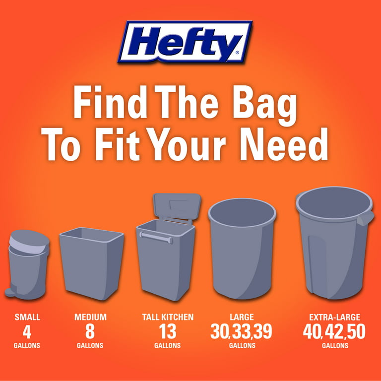 Hefty Strong Large Multi-Purpose Trash Bags, 30 Gallon, 40 Bags (drawstring), Men's, Size: 1 Pack, Black